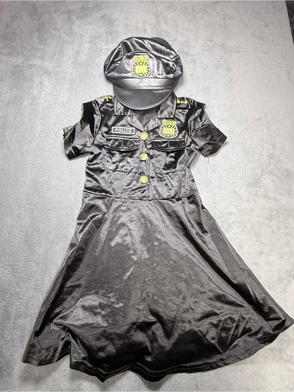 Kids Black Police Officer Costume Dress with Hat